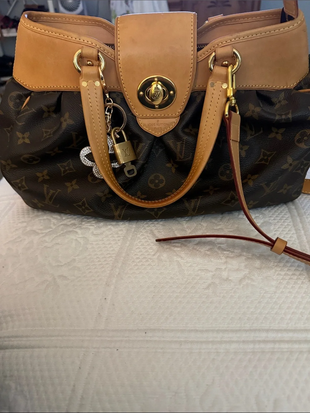 Louis Vuitton Monogram Canvas Brown & Tan Shoulder Satchel comes with COA